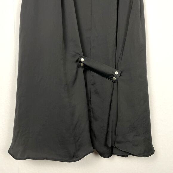 Free People | Dark Gray Satin Asymmetrical Belted Sleeveless Mini Slip Dress - Picture 4 of 7